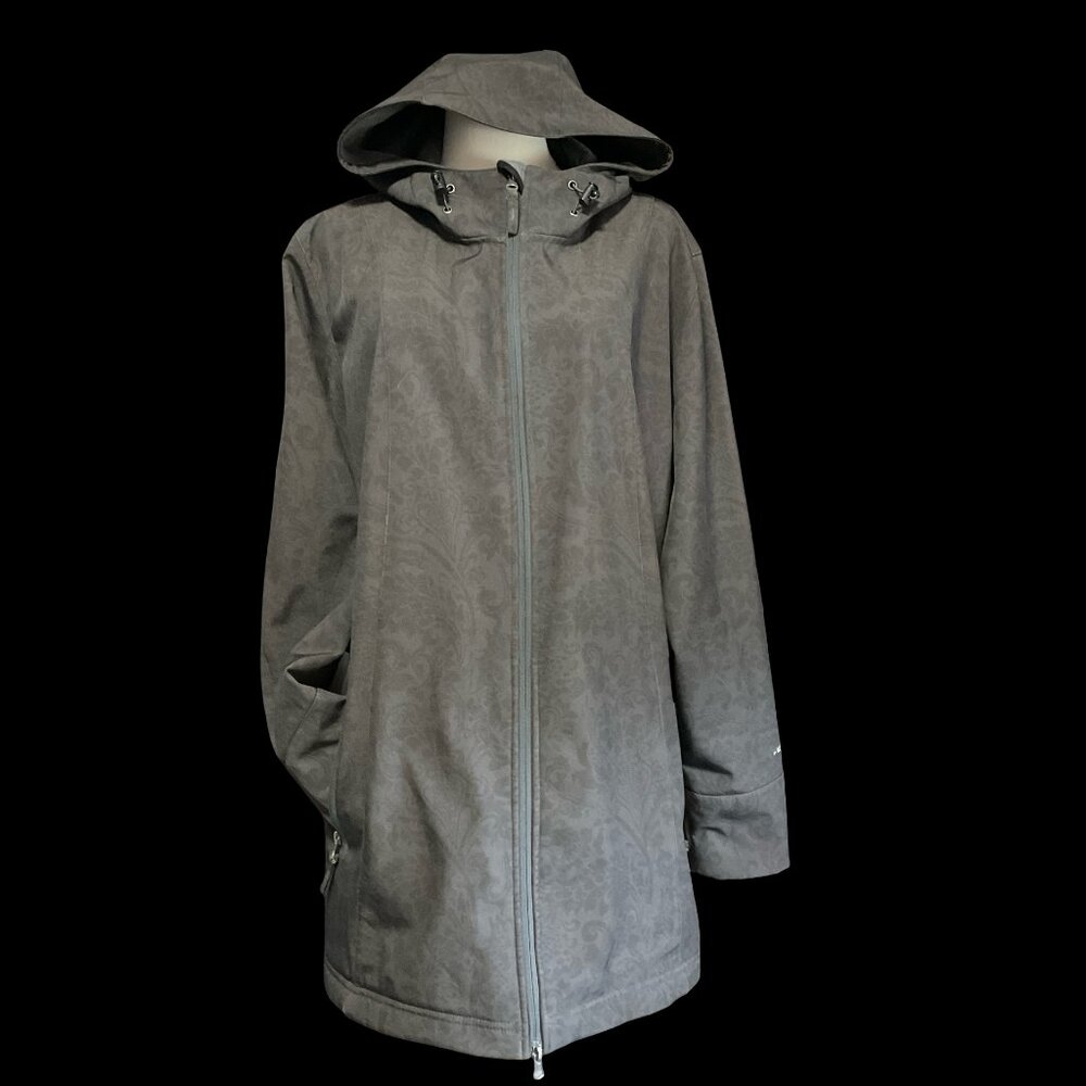 Dark Grey Damask Print Hooded Coat